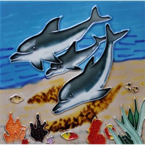 Continental Art Center 3 Dolphins In Water Tile Wall Decor CNTI1409